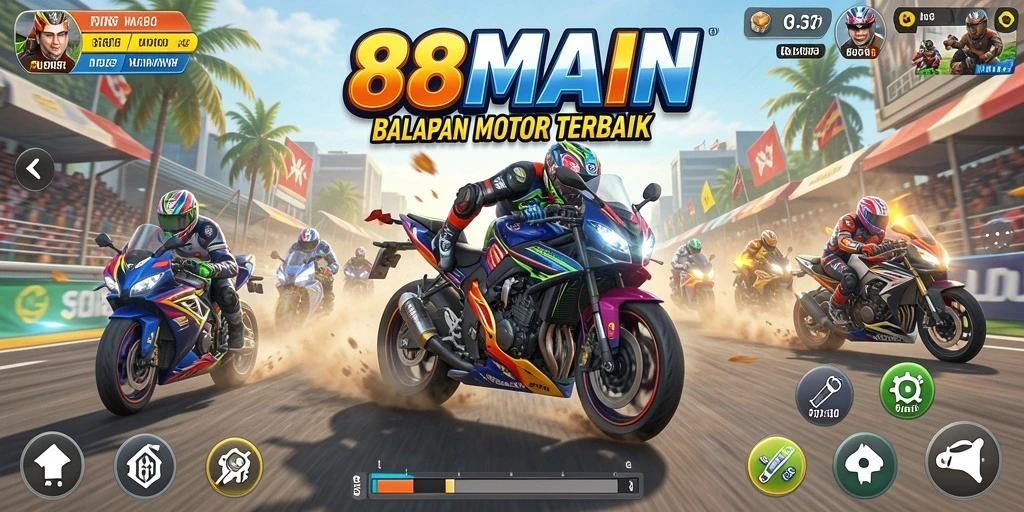 Tampilan gameplay seru dengan aksi balapan motor.