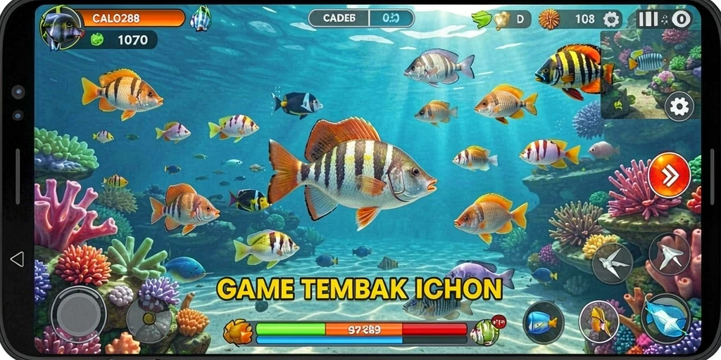 Screenshot gameplay dari CALO288 menampilkan aksi tembak ikan yang seru.