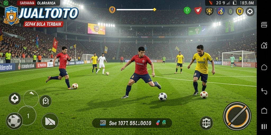 Tangkapan layar JUALTOTO menampilkan aksi seru di lapangan sepak bola.