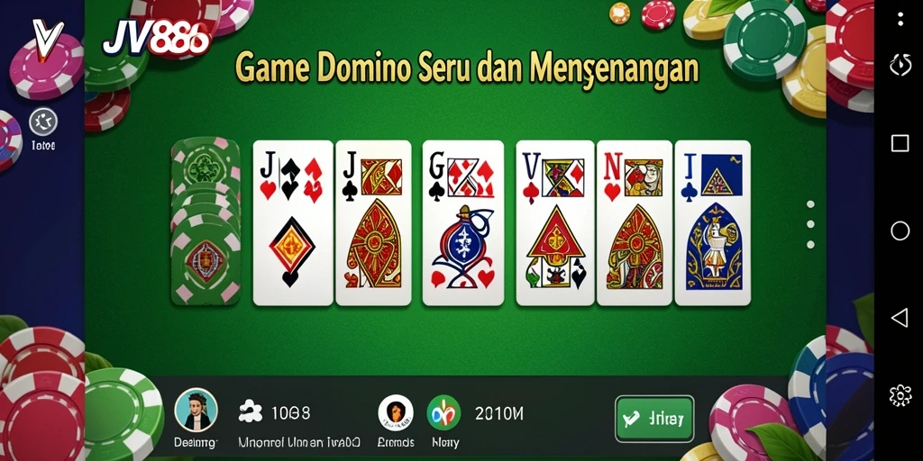 Screenshot utama gameplay JV88 menampilkan suasana seru permainan Domino.