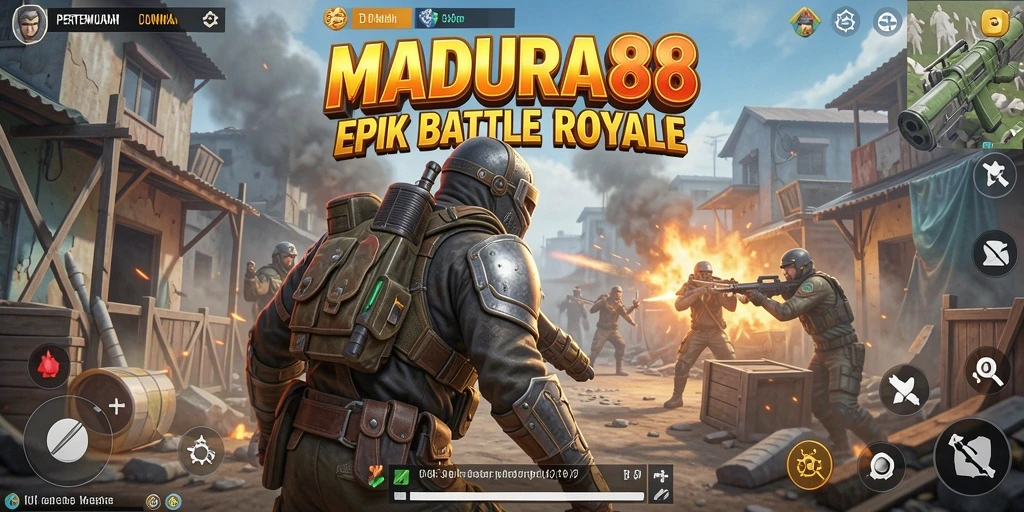 Screenshot MADURA88 menampilkan pertempuran intens dalam mode Battle Royale.
