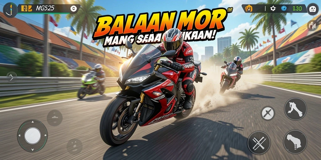 Tampilan menarik dari gameplay MG525 dengan balapan motor yang seru.
