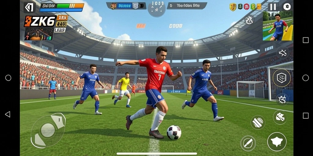Screenshot utama ZK6 menampilkan aksi seru dalam permainan olahraga.